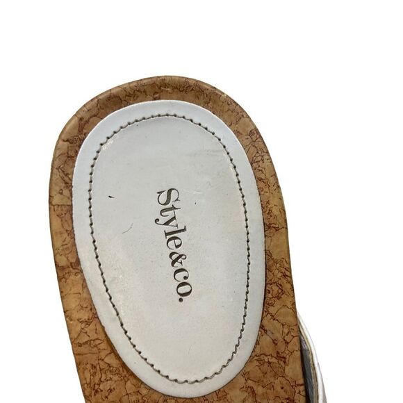 Style & Co White Leather Wedge Flip Flop Sandals Size 9.5 - Picture 4 of 11